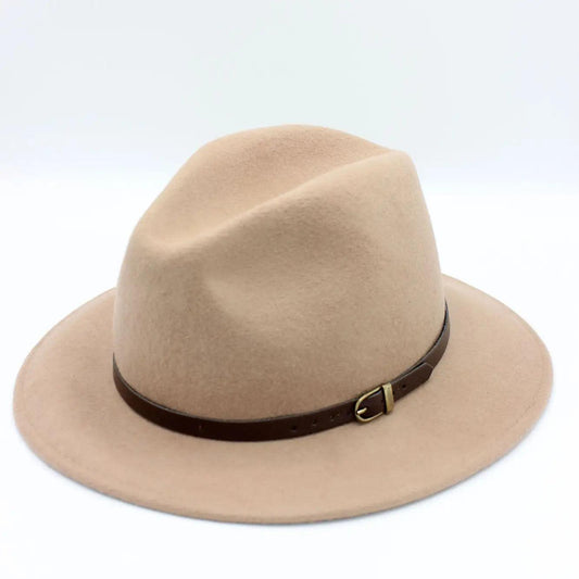 Classic wool fedora hat with belt