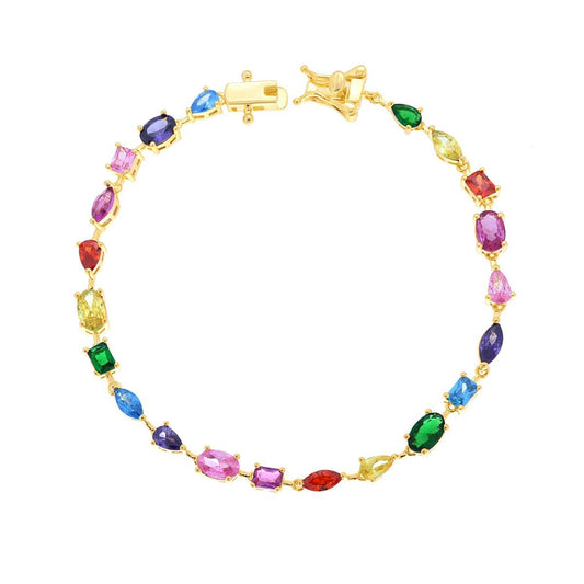 Pulsera Tenis cm 18 con Circonitas Multicolor Arcoiris en plata 925