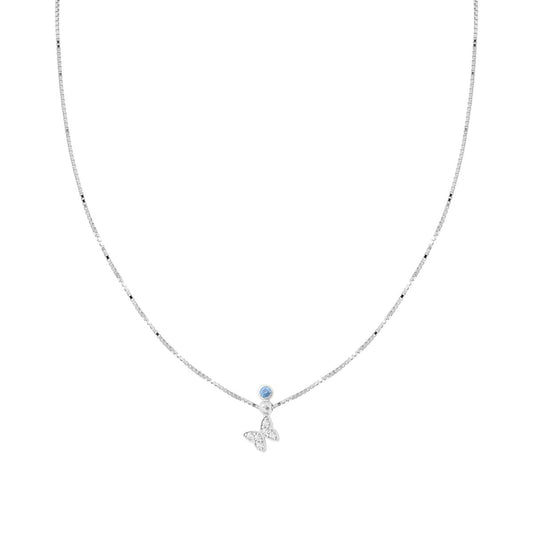 Venetian Diamond Chain Necklace with White Zirconia Butterfly in 925 Silver 