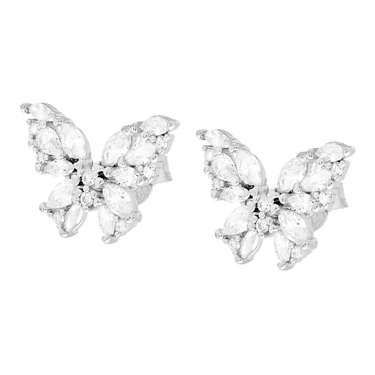 Butterfly Earrings with White Zirconia in 925 Silver 