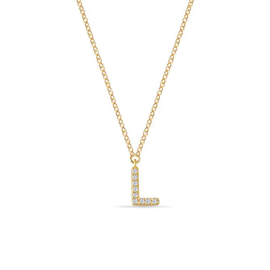 14K Yellow Gold and Diamond Letter “L” Necklace