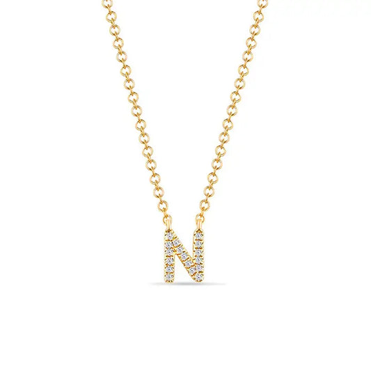 14K Yellow Gold and Diamond Letter “N” Necklace 