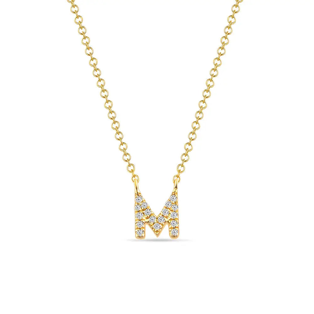 Collar con la letra «M», oro amarillo de 14 quilates con diamantes