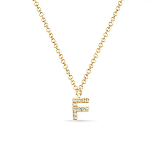 Letter "F" in 14 karat yellow gold and diamonds 