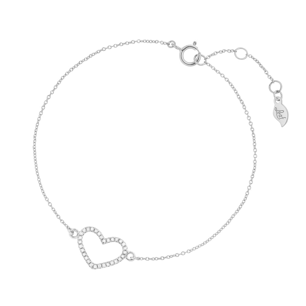 Pulsera corazón con diamantes, oro blanco de 18 quilates