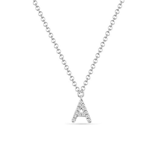 14K White Gold Letter Necklaces with Diamonds 