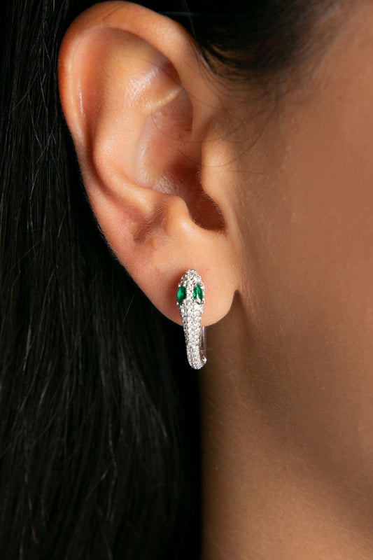 925 sterling silver earrings with snake design and green stone details