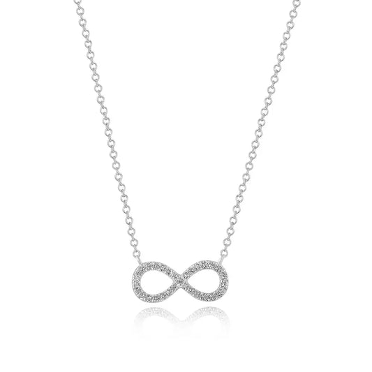 Infinity necklace with diamonds, 18 carat white gold