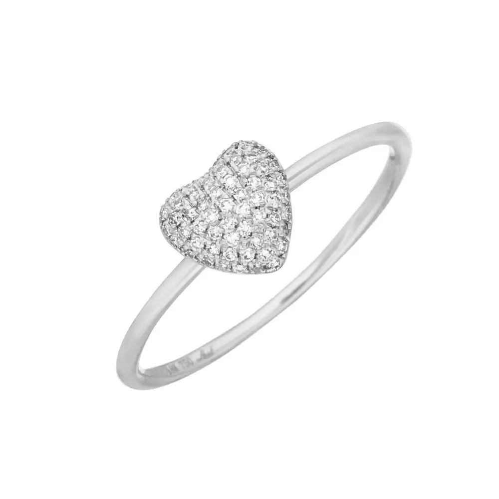 Anillo de corazón completo con diamantes, oro blanco de 18 quilates