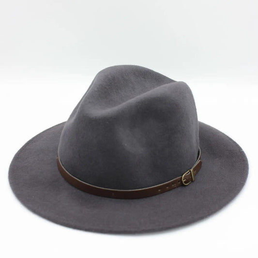 Classic wool fedora hat with belt