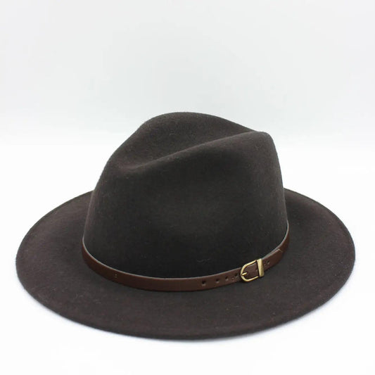 Classic wool fedora hat with belt