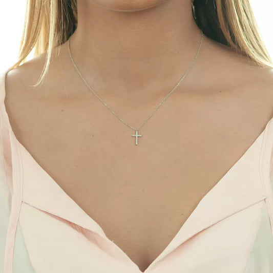 Cross Necklace with Diamonds, 18 carat white gold