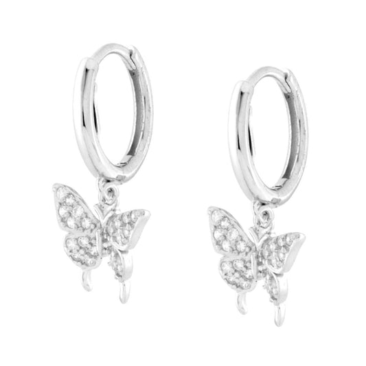 Hoop earrings with butterfly clasp and white zirconia in 925 SILVER 