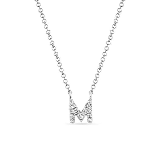 14K White Gold and Diamond Letter M Necklace